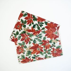Set of 5 Vintage Poinsettia Tapestry Placemats